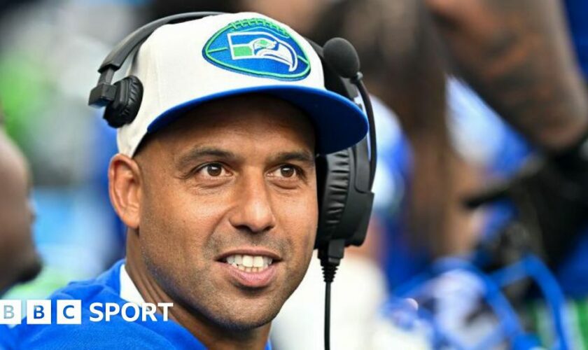 Seattle Seahawks' defensive coordinator Aden Durde on the sideline during an NFL game