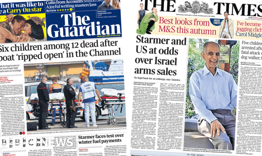 The Papers: Twelve dead in Channel and 'Starmer and US at odds'