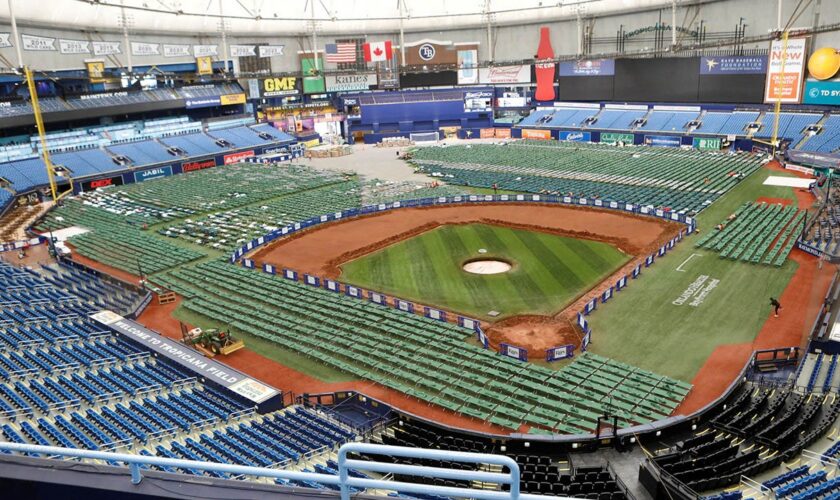 Hurricane Milton's impending arrival causes Tropicana Field to transform into base camp for Florida workers