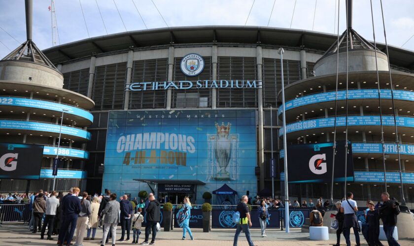 Soccer Football - Premier League - Manchester City v Brentford - Etihad Stadium, Manchester, Britain - September 14, 2024 General view outside the stadium before the match REUTERS/Phil Noble EDITORIAL USE ONLY. NO USE WITH UNAUTHORIZED AUDIO, VIDEO, DATA, FIXTURE LISTS, CLUB/LEAGUE LOGOS OR 'LIVE' SERVICES. ONLINE IN-MATCH USE LIMITED TO 120 IMAGES, NO VIDEO EMULATION. NO USE IN BETTING, GAMES OR SINGLE CLUB/LEAGUE/PLAYER PUBLICATIONS. PLEASE CONTACT YOUR ACCOUNT REPRESENTATIVE FOR FURTHER DETAI