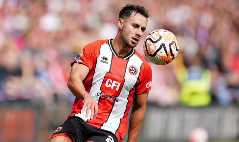 Sheffield United's George Baldock in action during the Premier League match at Bramall Lane, Sheffield. Picture date: Sunday August 27, 2023.