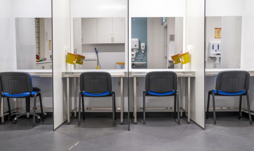 A view of a drugs consumption room, which allows users take heroin under medical supervision, at the NHS Enhanced Drug Treatment Facility at Hunter Street Health Centre in Glasgow. The UK's first safe drug consumption room was approved on Wednesday by the Glasgow City Integration Joint Board (IJB), which is made up of NHS and council officials. A �2.3 million consumption room is now planned for Hunter Street in the east end of the city. Picture date: Thursday September 28, 2023.