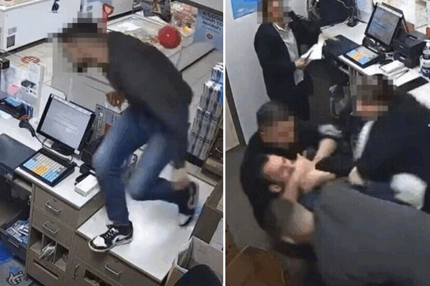 Incredible moment Post Office heroes tackle 'armed thief' mid-robbery caught on stunning CCTV