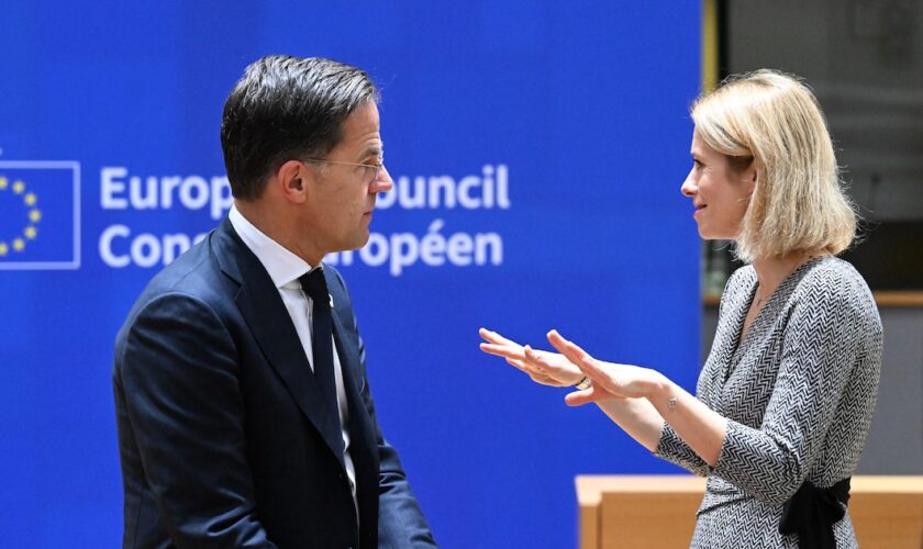 Mark Rutte et Kaja Kallas lors d'un sommet à Bruxelles le 14 décembre 2023