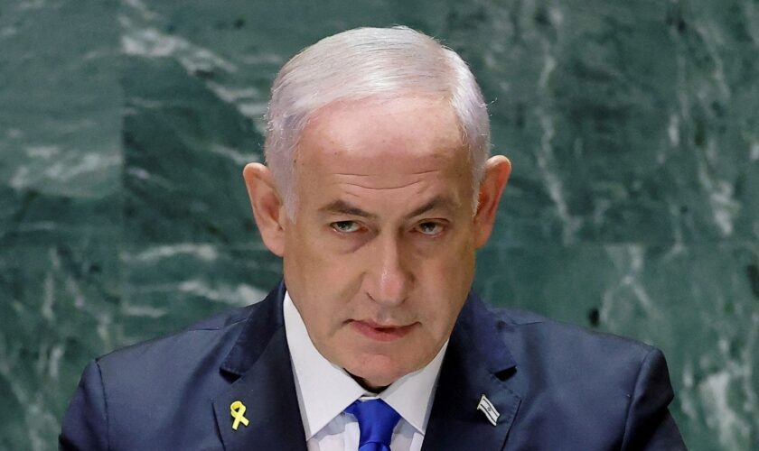 Israel's Prime Minister Benjamin Netanyahu addresses the UN general assembly. Pic: Reuters