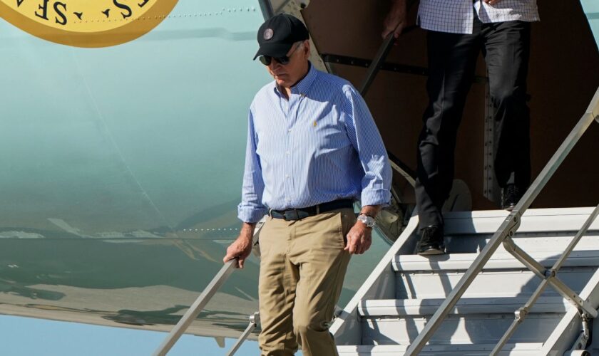 Joe Biden arrives to visit storm-damaged areas in the wake of Hurricanes Milton and Helene in Tampa, Florida. Pic: Reuters