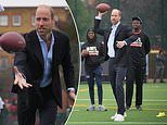 Prince William, 42, dons some VERY white trainers and pairs it with a suit as he heads to NFL event in London