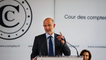 Le président de la Cour des comptes, Pierre Moscovici, lors de la présentation du rapport financier annuel, le 12 mars 2024 à Paris