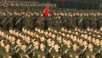 In this photo provided by the North Korean government, North Korean solders parade during a celebration of the nation’s 73rd anniversary that was overseen by leader Kim Jong Un, at Kim Il Sung Square in Pyongyang, North Korea, early Thursday, Sept. 9, 2021. Independent journalists were not given access to cover the event depicted in this image distributed by the North Korean government. The content of this image is as provided and cannot be independently verified. Korean language watermark on im