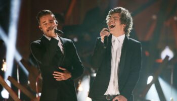 Liam Payne and Harry Styles of One Direction performing Story of My Life at the 41st American Music Awards in Los Angeles, 2013. Pic: Reuters