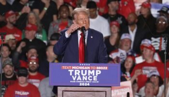 Trump has mic cut out at campaign event in Detroit, Michigan, Pic: AP