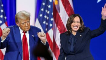 L'ancien président Donald Trump (à gauche) à La Crosse dans le Wisconsin, le 29 août 2024, et la vice-présidente Kamala Harris à la convention démocrate de Chicago, dans l'Illinois, le 22 août 2024