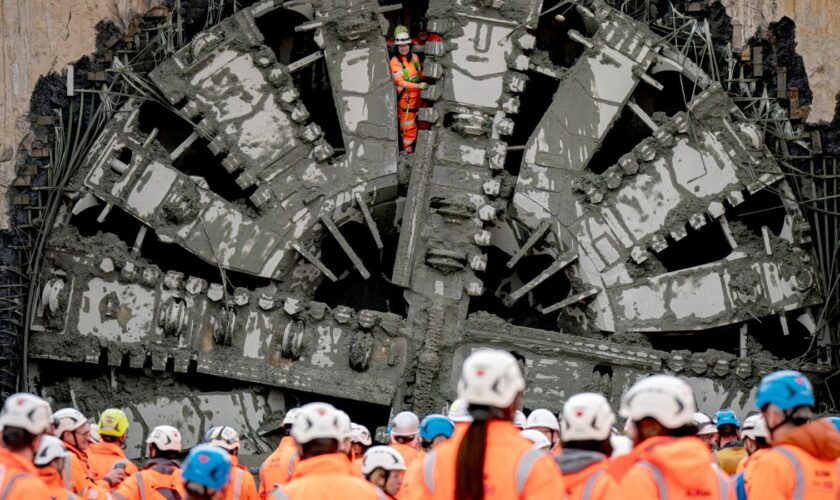 A member of the tunnel boring team looks out from digging machine Florence after it completed HS2's longest tunnel, a 10-mile journey under the Chiltern Hills, in North Portal, near South Heath, Buckinghamshire. Picture date: Tuesday February 27, 2024. PA Photo. See PA story RAIL HS2. Photo credit should read: Aaron Chown/PA Wire