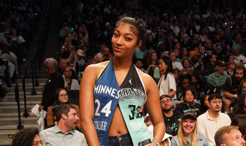 Angel Reese sits courtside at WNBA Finals with split Lynx/Liberty outfit