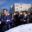 Le président Emmanuel Macron (2e g) et le préfet de police des Bouches-du-Rhône Pierre-Édouard Colliex (g), lors d'une visite axée sur la lutte contre le trafic de drogue dans le quartier de La Castellane, à Marseille, le 19 mars 2024