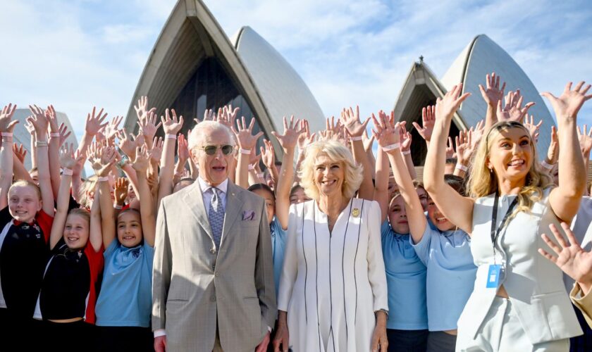 King Charles III and Queen Camilla visit Sydney Opera House, to mark its 50th anniversary, on day three of the royal visit to Australia and Samoa. Picture date: Tuesday October 22, 2024. PA Photo. See PA story ROYAL Tour. Photo credit should read: Victoria Jones/PA Wire