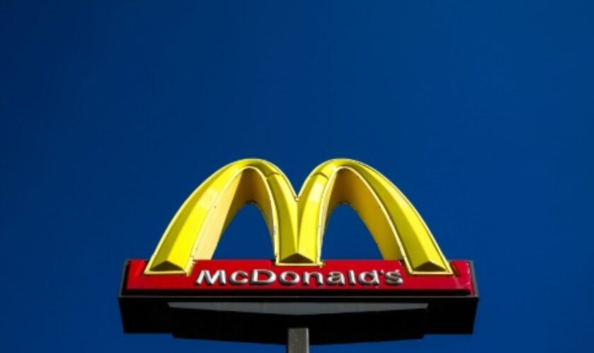 McDonald's-Logo vor blauem Himmel in Dearborn, Michigan