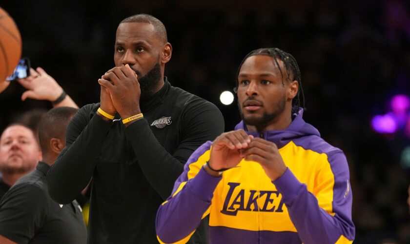 LeBron, Bronny James make history as first father-son duo to play in NBA game together in Lakers home opener