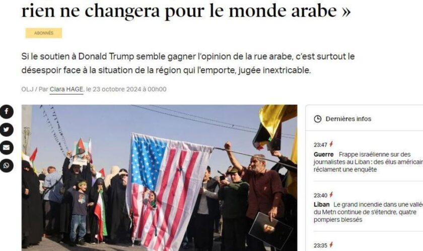 Duel Trump/Harris: "Quel que soit le président américain, ça ne changera rien pour le monde arabe"