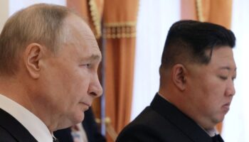 Russia's President Vladimir Putin and North Korea's leader Kim Jong Un attend a press conference following their talks in Pyongyang, North Korea June 19, 2024. Sputnik/Gavriil Grigorov/Pool via REUTERS ATTENTION EDITORS - THIS IMAGE WAS PROVIDED BY A THIRD PARTY.