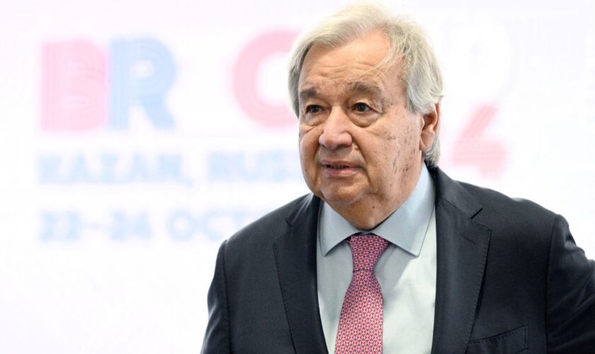 UN secretary general Antonio Guterres arrives in Kazan, Russia for the BRICS summit on Thursday. Pic: Reuters