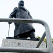 Winston Churchill's statue and the Cenotaph are guarded by ring of steel ahead of protests today by Tommy Robinson's followers and counter-demonstrators on the streets of London