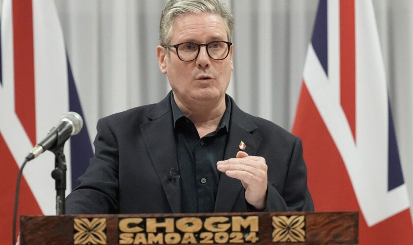 Keir Starmer speaks at news conference after Commonwealth meeting. Pic: Reuters