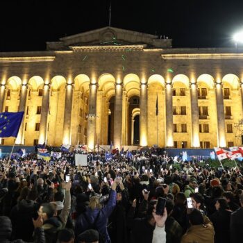 Manifestation pro-européenne devant le Parlement géorgien à Tbilissi, le 28 octobre 2024