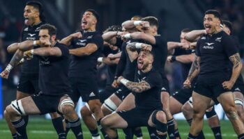 New Zealand's players perform the Haka before the Autumn International at Twickenham Stadium, London. Picture date: Saturday November 19, 2022.