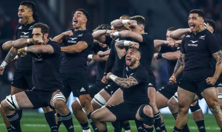 New Zealand's players perform the Haka before the Autumn International at Twickenham Stadium, London. Picture date: Saturday November 19, 2022.