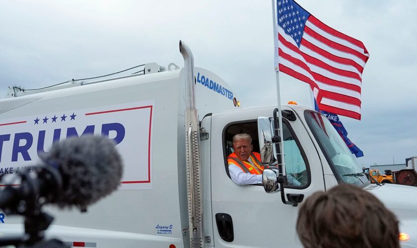 Trump hits Wisconsin in garbage truck 'in honor of Kamala and Joe Biden'