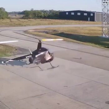 Helicopter spins out of control at Texas airport, crashes into parked plane: video