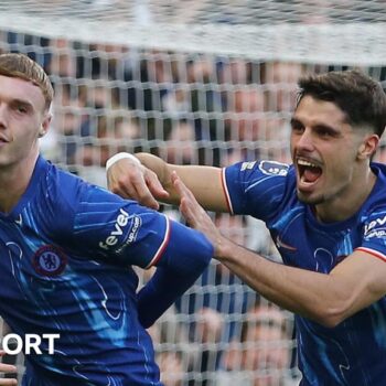 Cole Palmer celebrates scoring against Newcastle