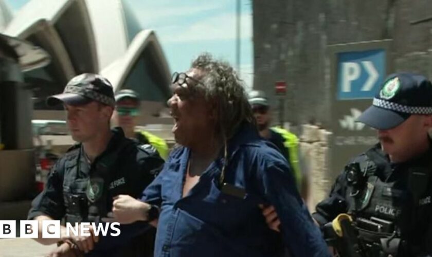 Aboriginal protester arrested during King's Sydney tour