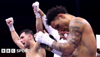 Jack Catterall knocks down Regis Prograis at Co-Op Live in Manchester