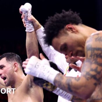 Jack Catterall knocks down Regis Prograis at Co-Op Live in Manchester