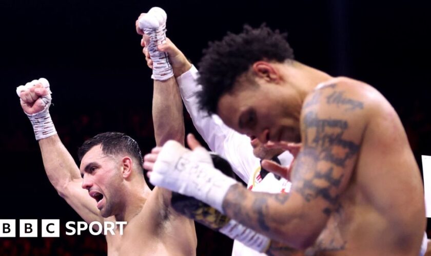 Jack Catterall knocks down Regis Prograis at Co-Op Live in Manchester