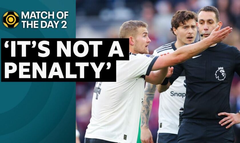 Matthijs de Ligt of Manchester United argues with referee David Coote