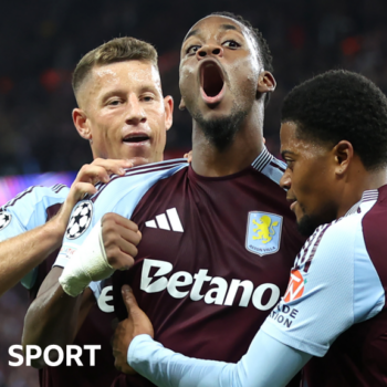 Jhon Duran celebrates scoring for Aston Villa with his team-mates