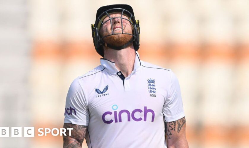 England captain Ben Stokes looks up in anguish after being dismissed