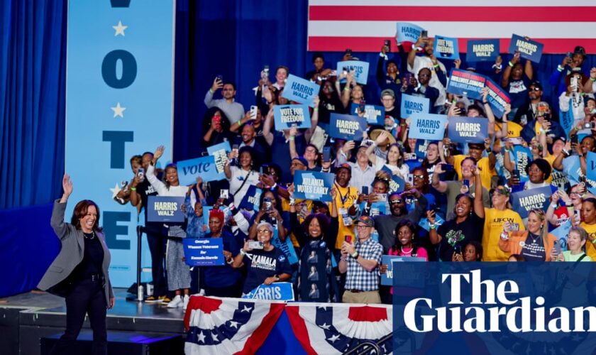 Harris stresses abortion rights and early voting in packed Atlanta rally