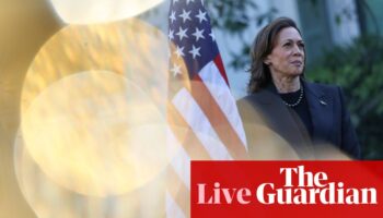 Harris takes narrow lead over Trump in New York Times poll as intense media campaign continues – US politics live