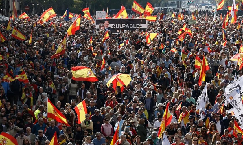 Miles de personas exigen elecciones en una manifestación con PP y Vox: "El enemigo común es Sánchez"