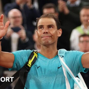 Rafael Nadal waves goodbye at the 2024 French Open