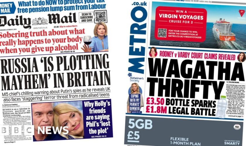 The Papers:  'Russia plotting mayhem' and 'Wagatha Thrifty'