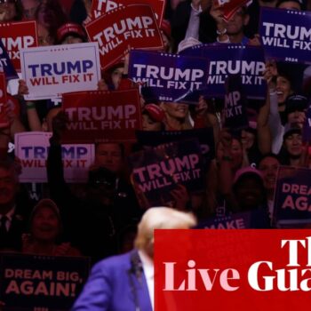 US election live: backlash grows over Tony Hinchcliffe’s racist Puerto Rican jokes at Trump rally