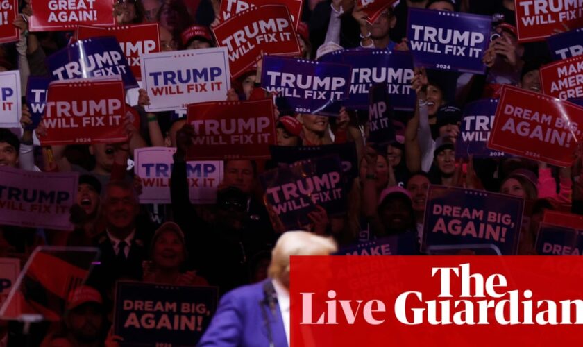 US election live: backlash grows over Tony Hinchcliffe’s racist Puerto Rican jokes at Trump rally