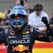 Max Verstappen pumps his arms in celebration after winning the US Grand Prix sprint race