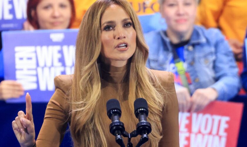 Jennifer Lopez at the rally in Las Vegas. Pic: Reuters