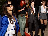 Kaia Gerber puts on a racy display as a Dallas Cowboys cheerleader as she joins Hailey Bieber, Cara Delevingne and Paris Hilton at Vas J Morgan and Michael Braun's Halloween party